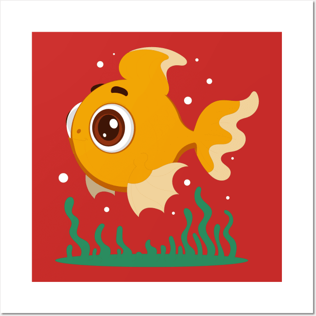 Gold Fish Cartoon Wall Art by Mako Design 